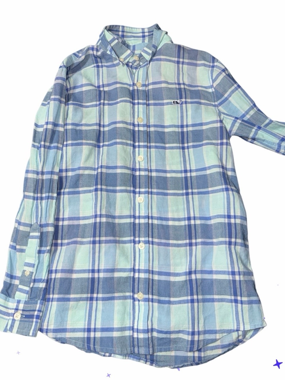 Vineyard Vines Light Blue and Navy Plaid Button-Down Shirt